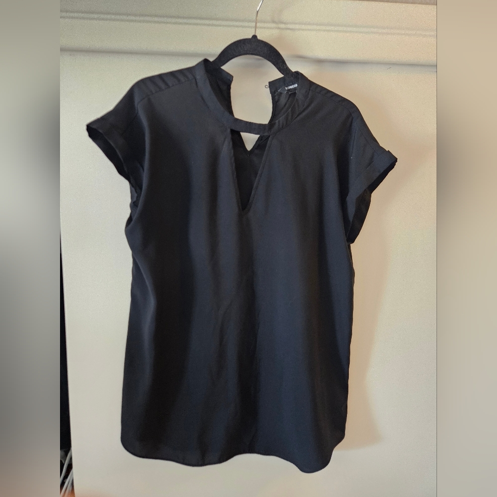 Express Black Cap Sleeve Mandarin Collar Blouse